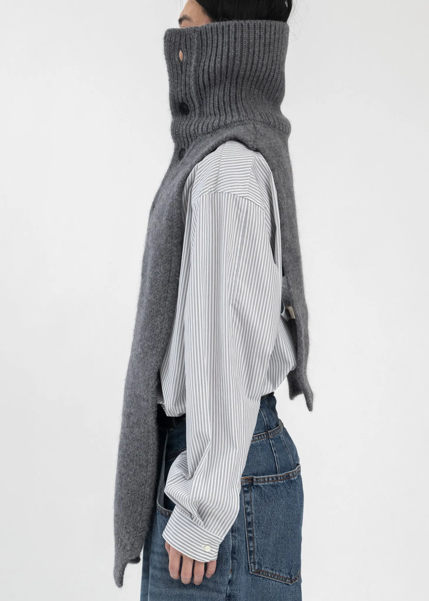 Medium Grey Turtleneck Scarf Chunky Rib
