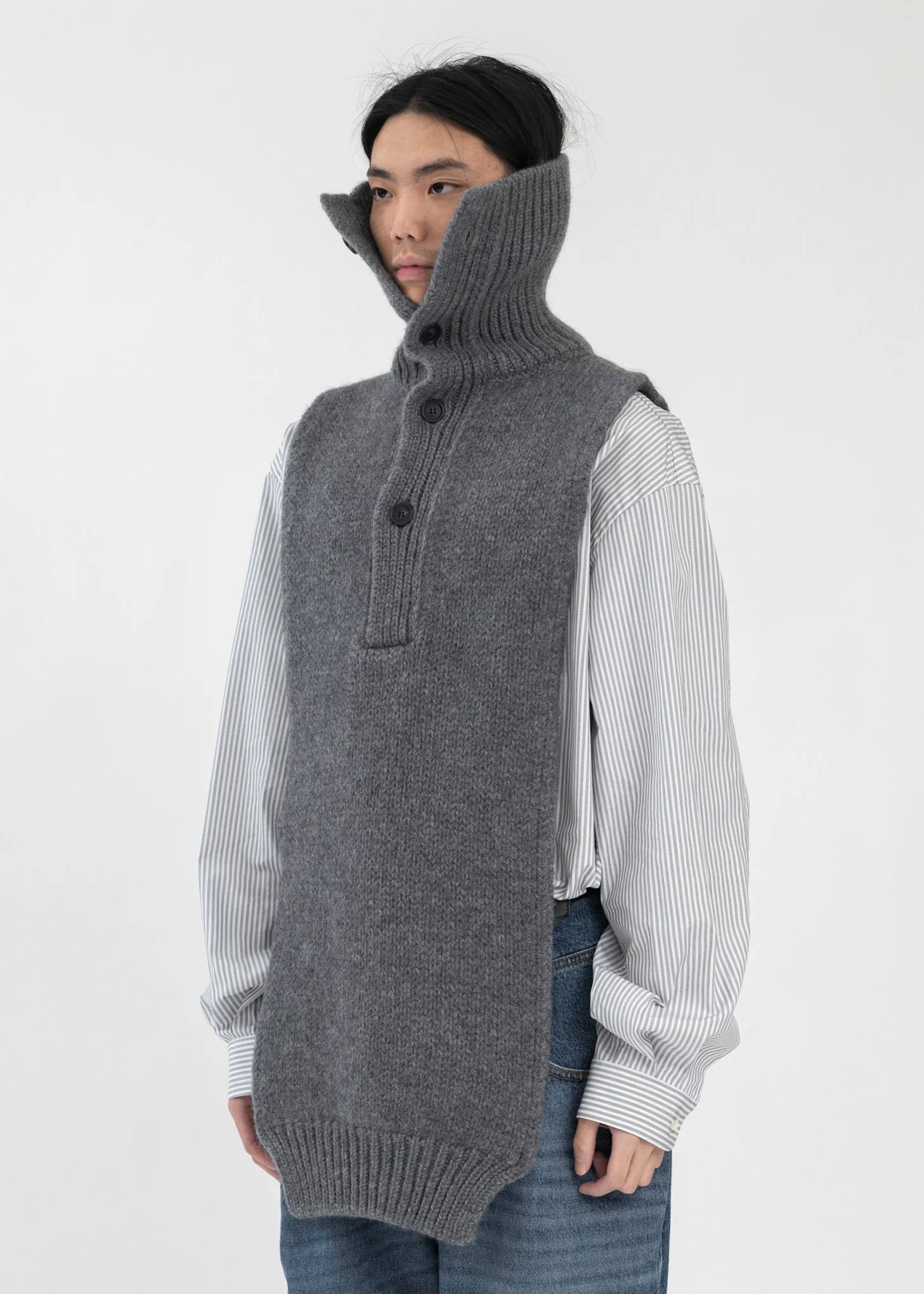 Medium Grey Turtleneck Scarf Chunky Rib
