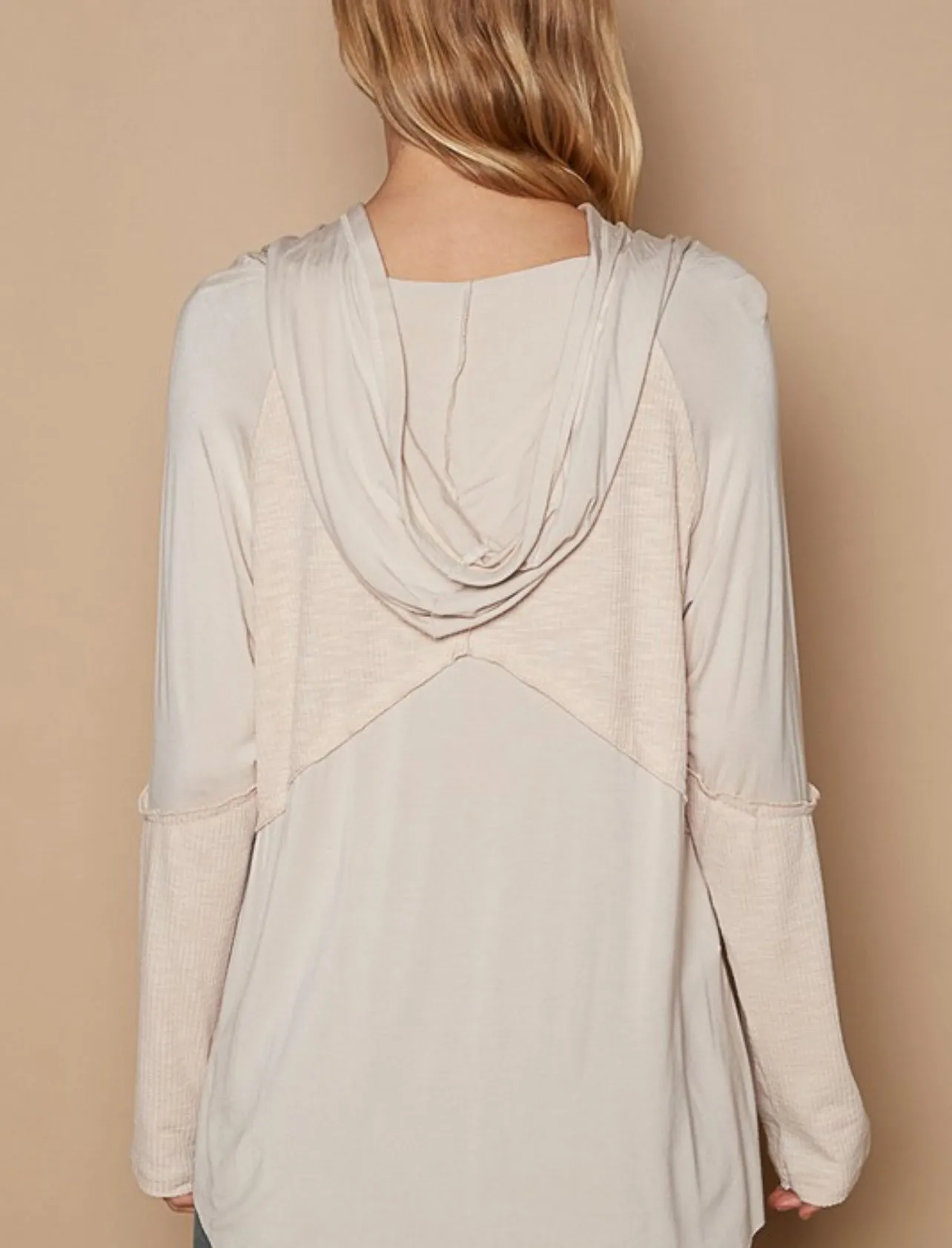 Memory Lane Hooded Henley Top - Cream