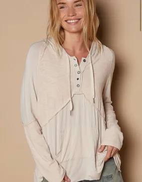 Memory Lane Hooded Henley Top - Cream