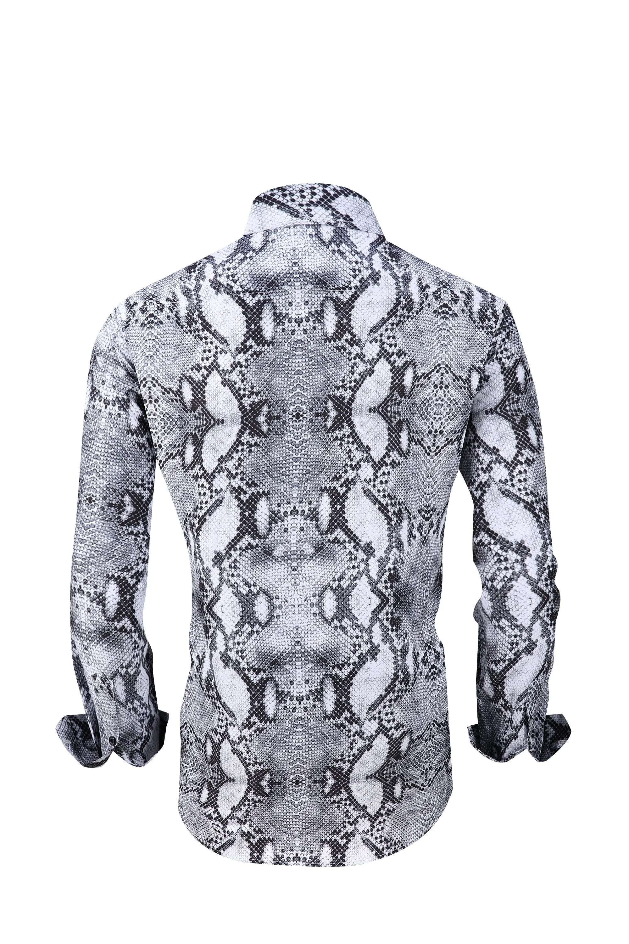 Men PREMIERE Long Sleeve Button Down Dress Shirt Grey Snake Skin Print