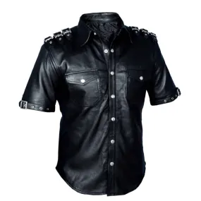 Men’s Black Leather Police/Military Shirt – Short Sleeve