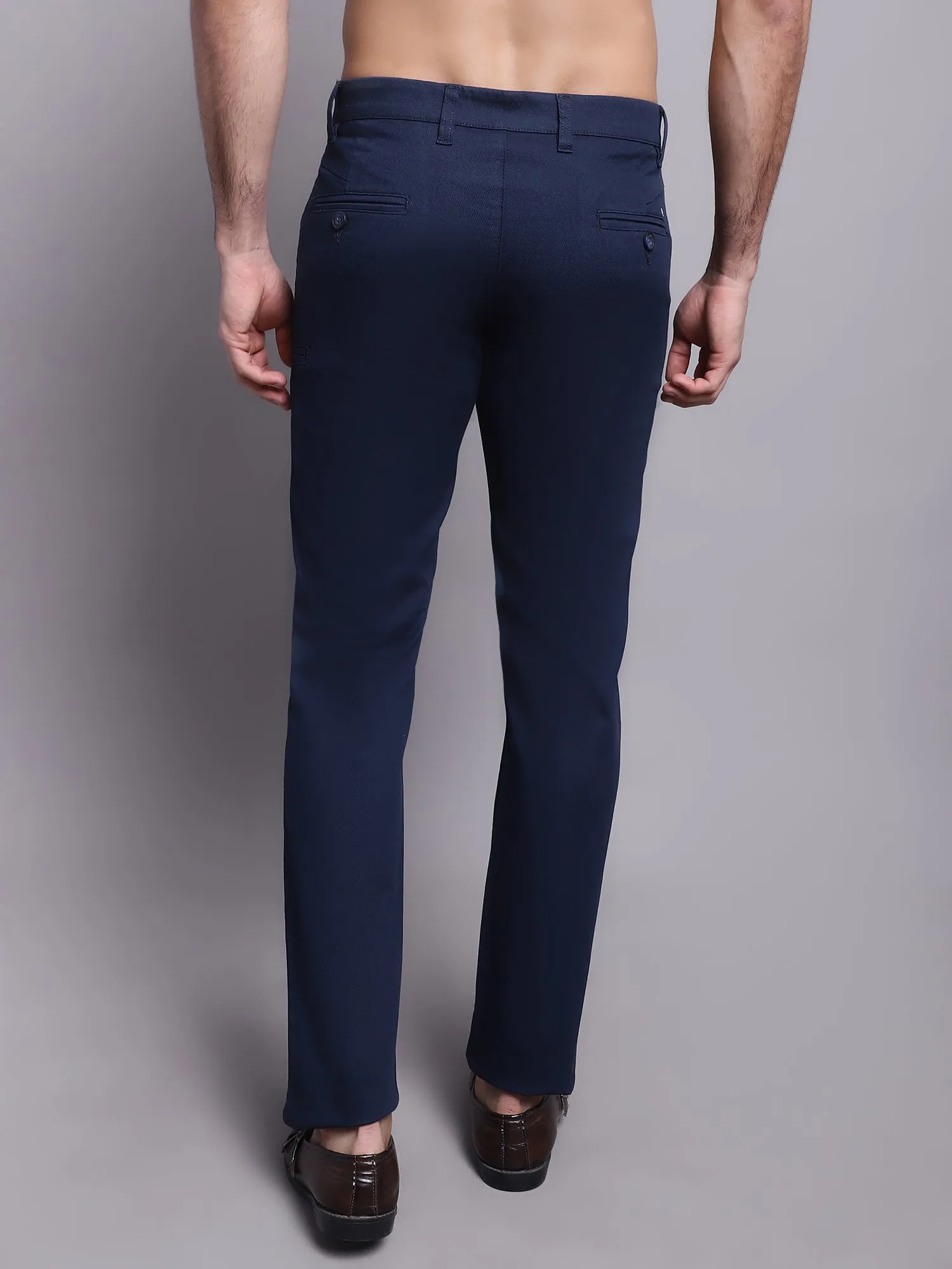 Men's Casual Flat front Navy Blue Trousers