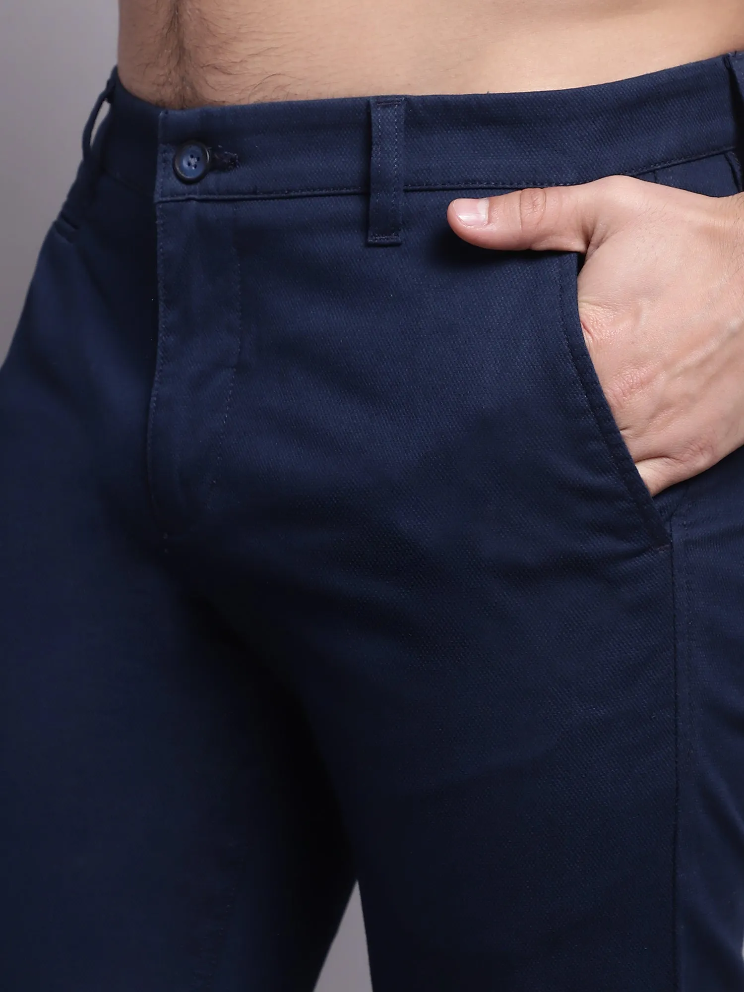 Men's Casual Flat front Navy Blue Trousers