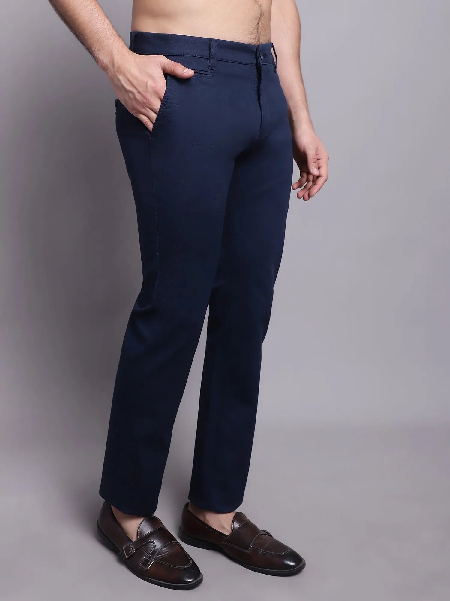 Men's Casual Flat front Navy Blue Trousers