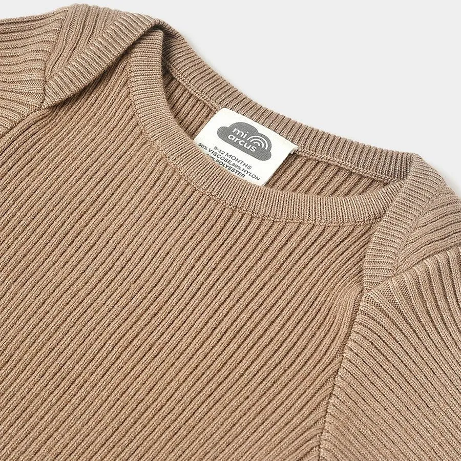 Misty Full Sleeve Knitted Thermal Brown Top