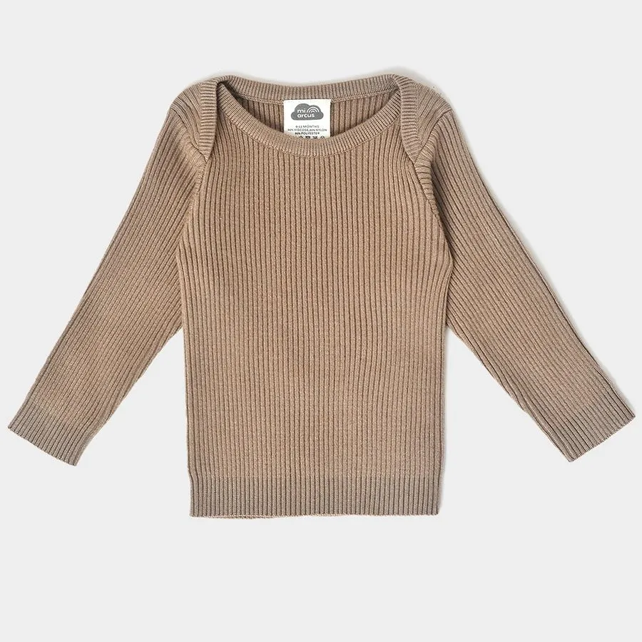Misty Full Sleeve Knitted Thermal Brown Top