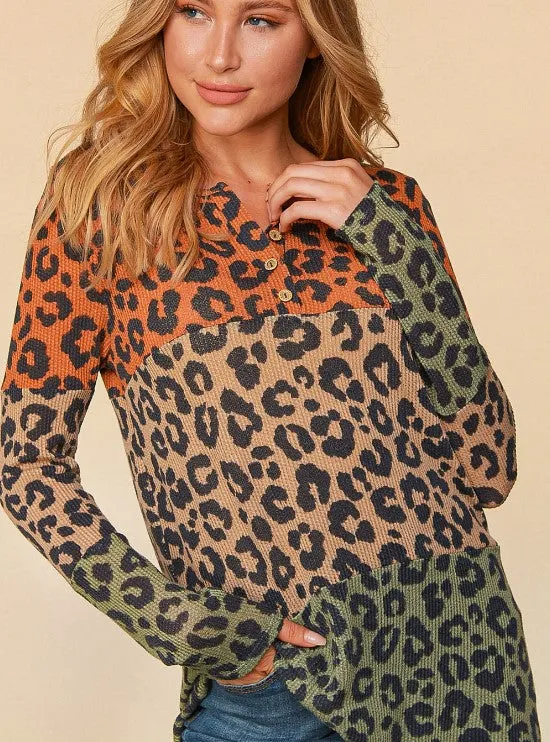Multicolor Leopard Print Long Sleeve Top - #5190-5195