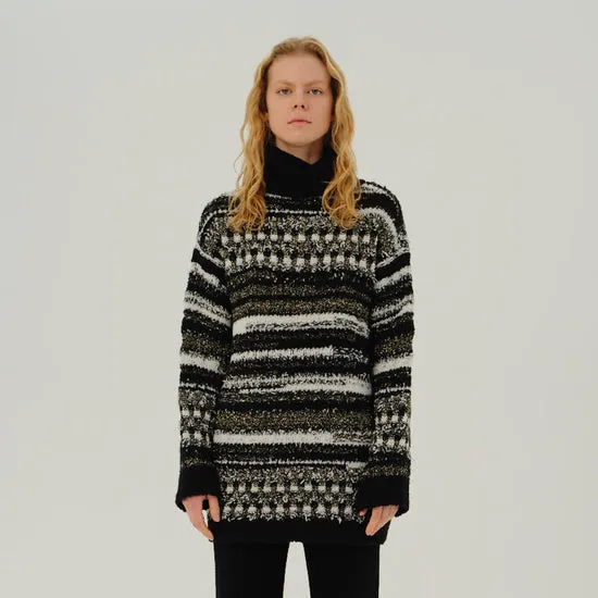 Multicolored Wool Blended Lara Turtleneck Sweater