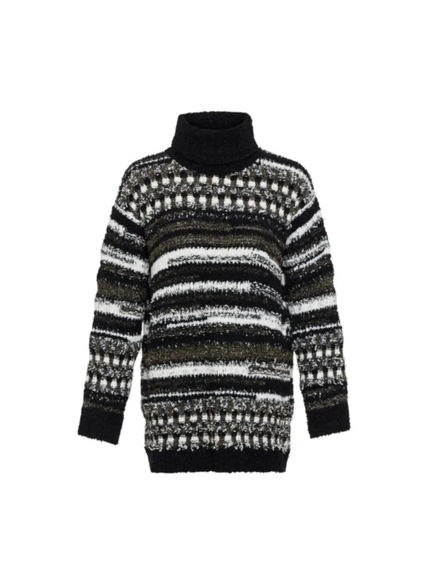 Multicolored Wool Blended Lara Turtleneck Sweater