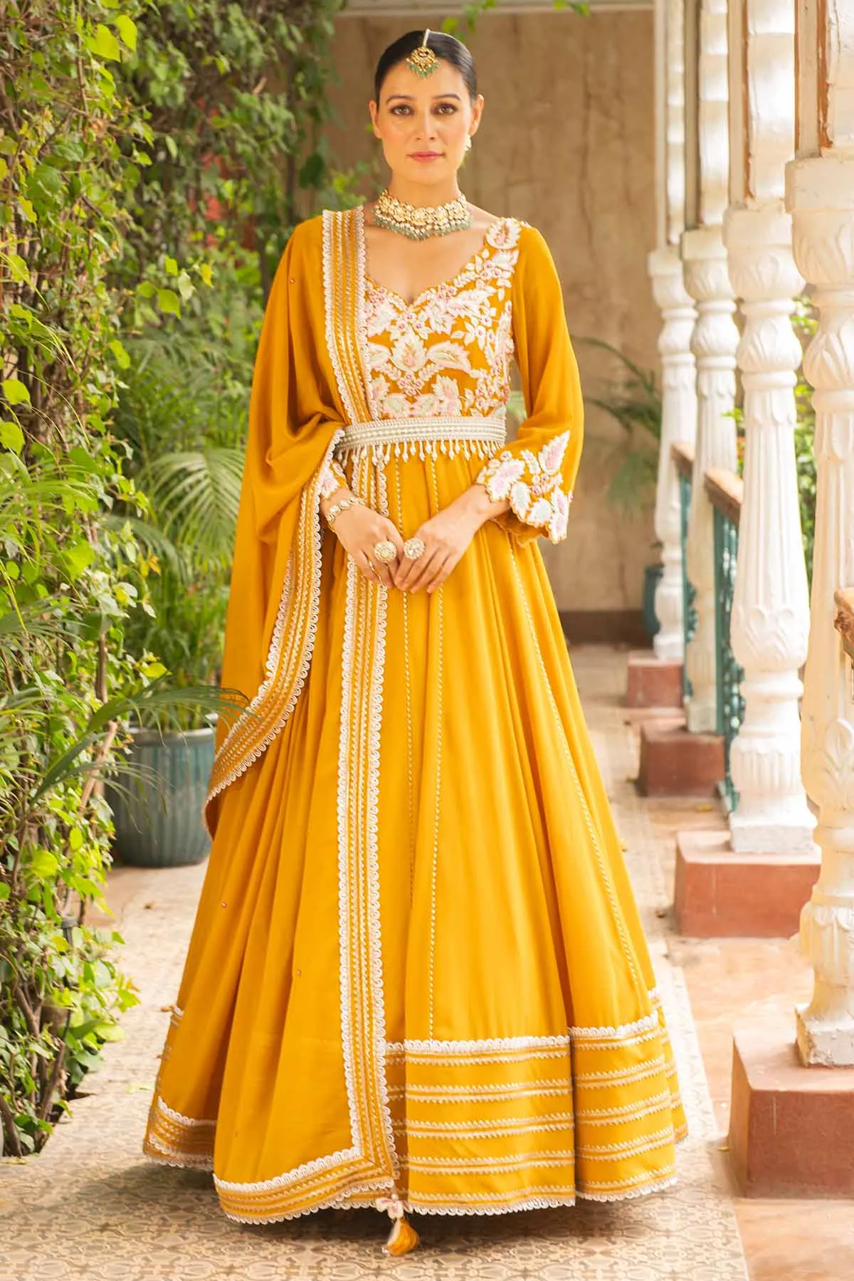 Mustard Flared Anarkali Set