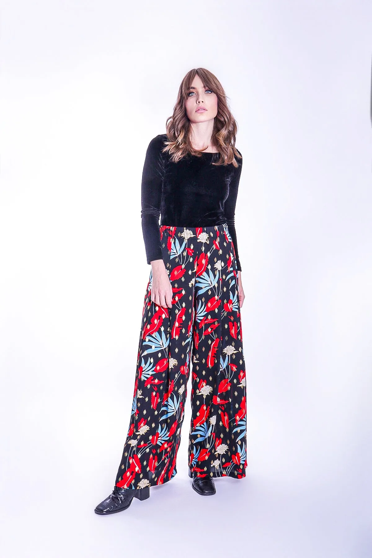 Mustique Maggie Wide Leg Palazzo Trousers in Floral Print