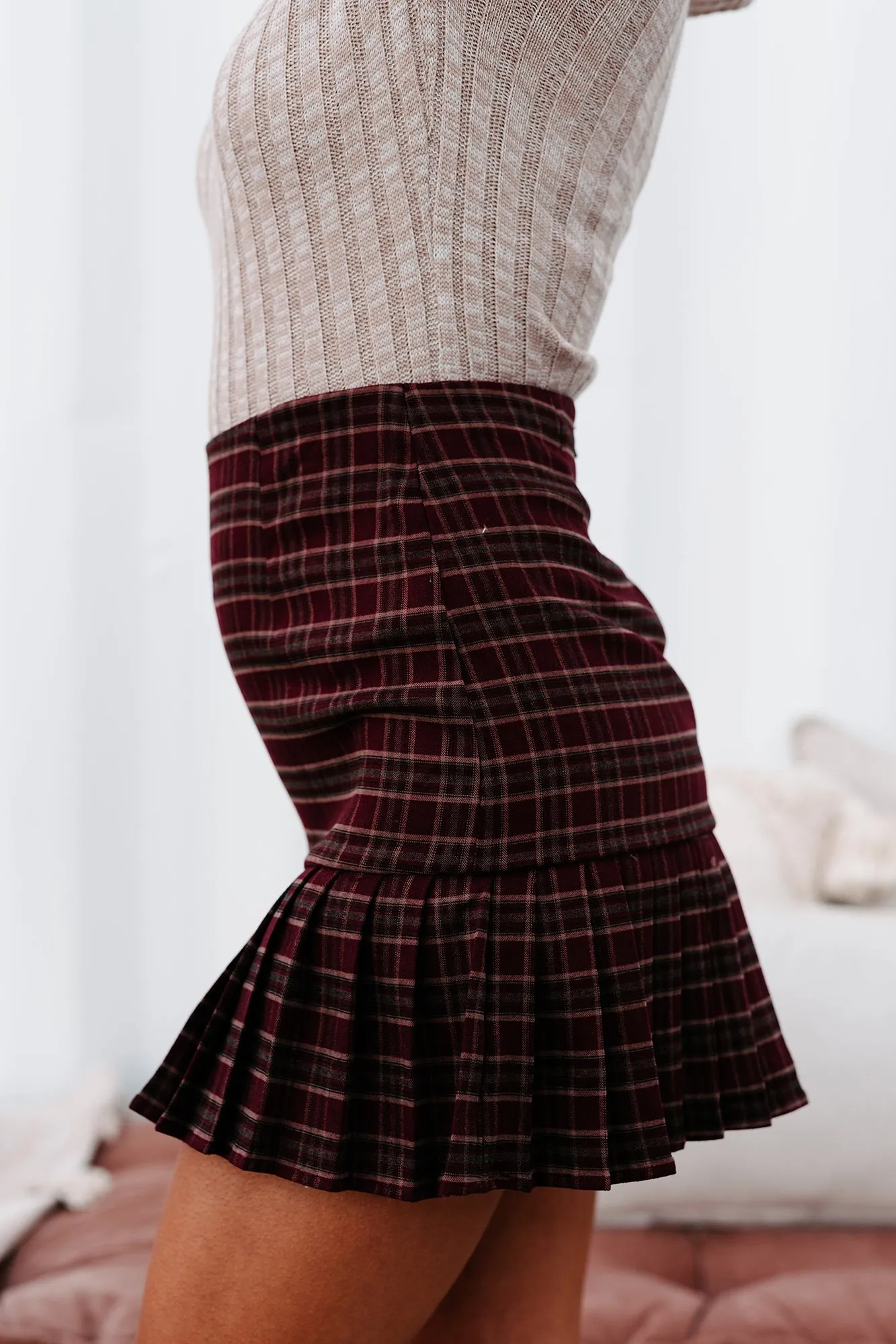 My Best Behavior Pleated Plaid Skirt (Burgundy)
