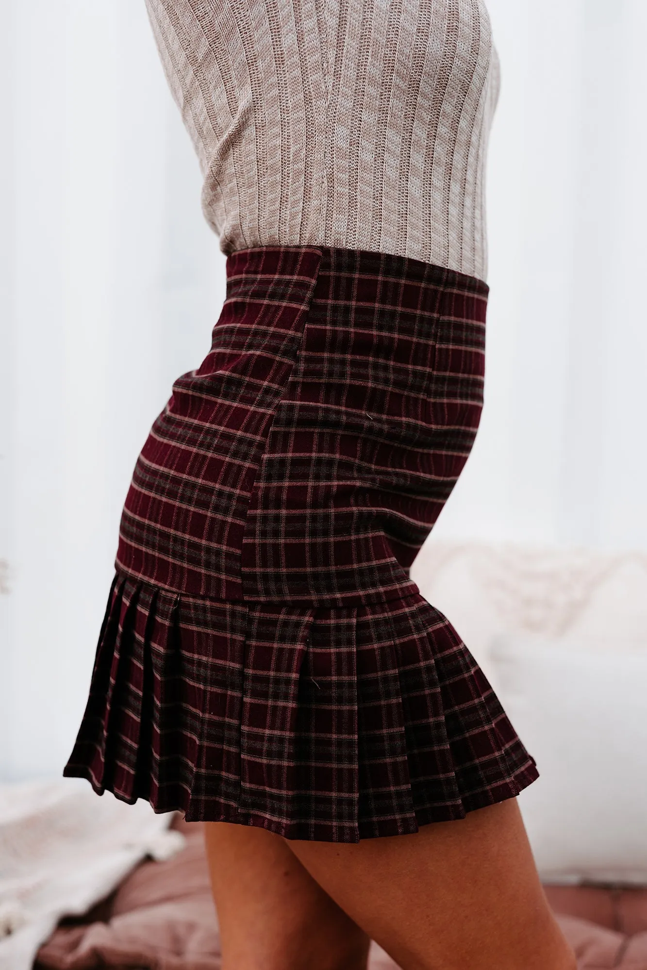 My Best Behavior Pleated Plaid Skirt (Burgundy)