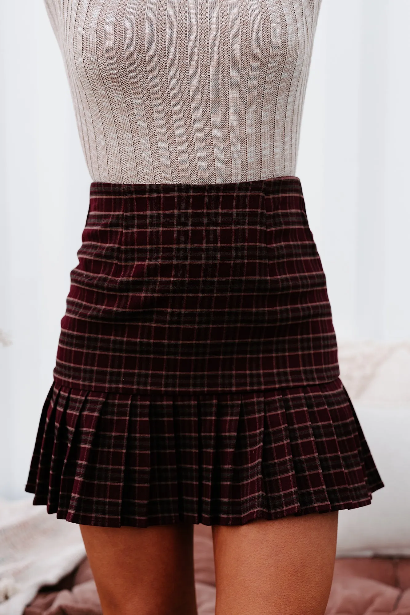 My Best Behavior Pleated Plaid Skirt (Burgundy)