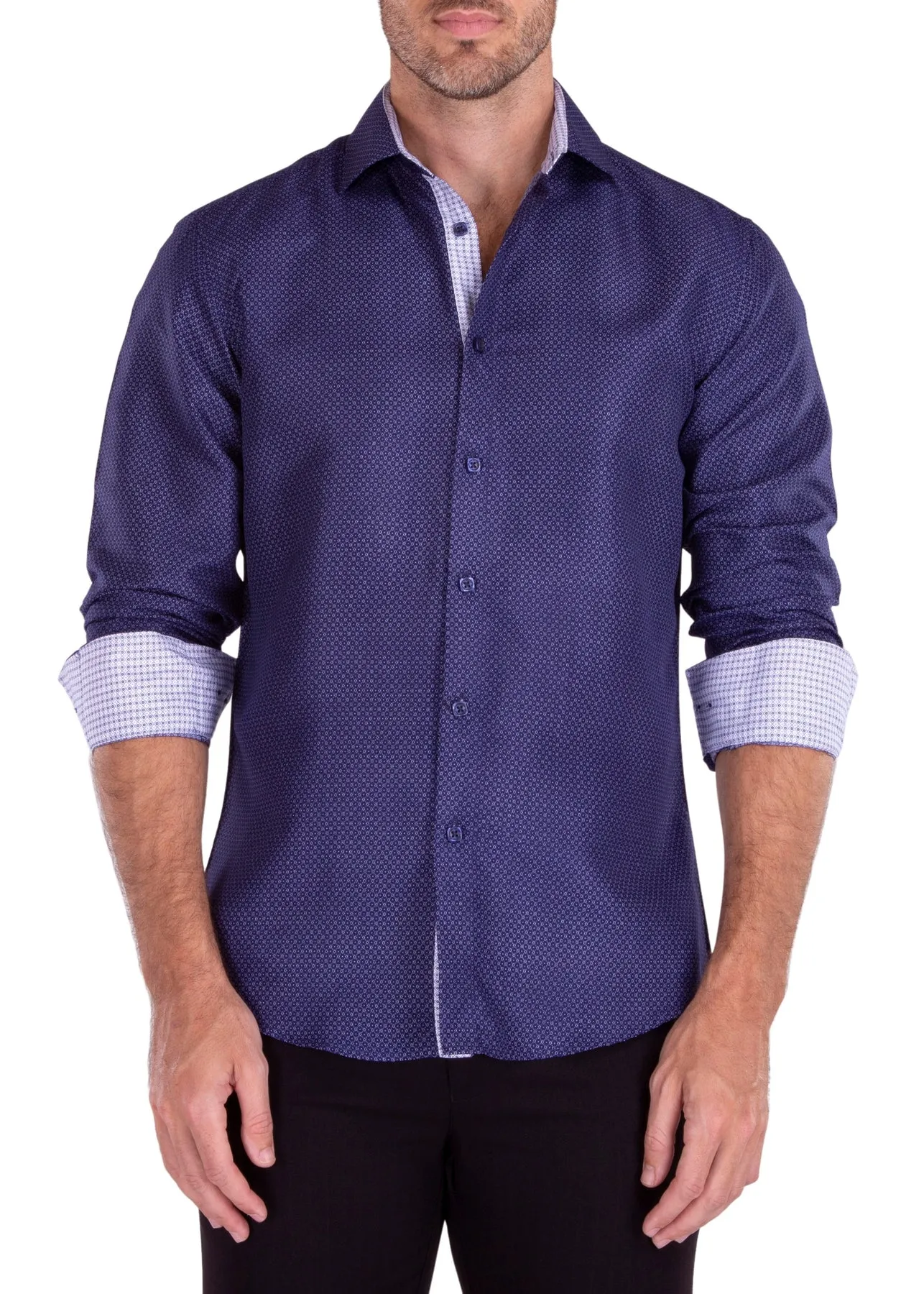 Navy Button-Down with White Cuffs/ Style 212385