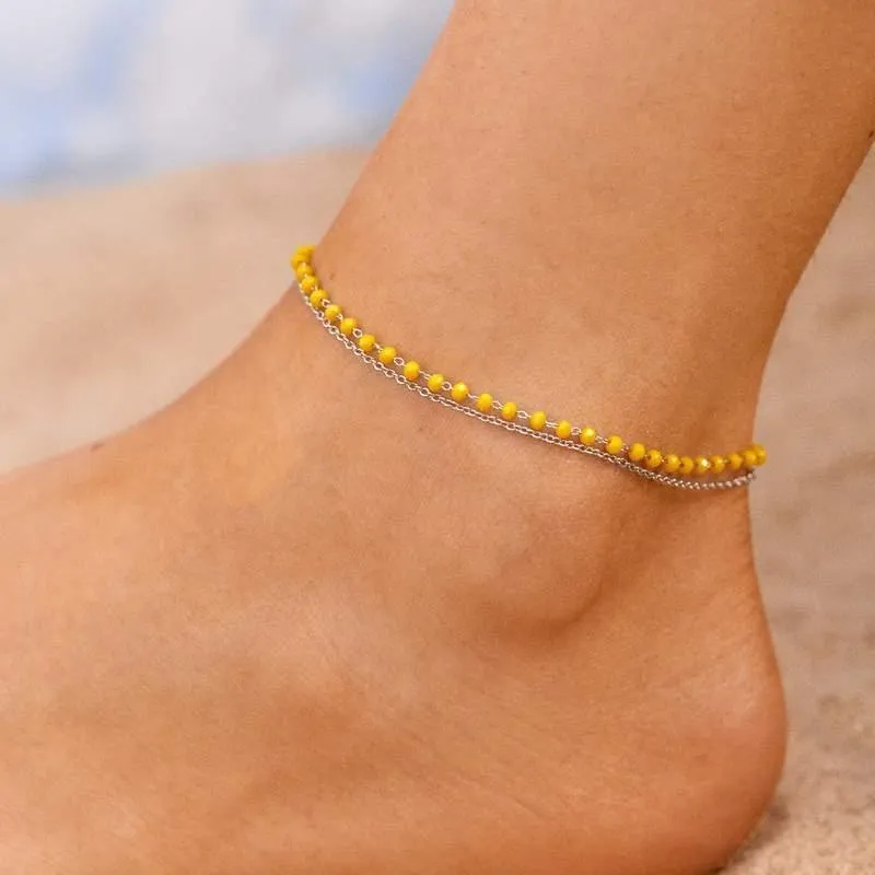 Neon Rosary Chain Anklet Silver
