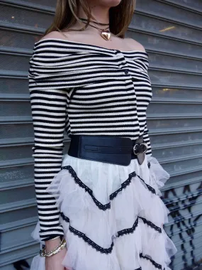 off shoulder stripe knit top