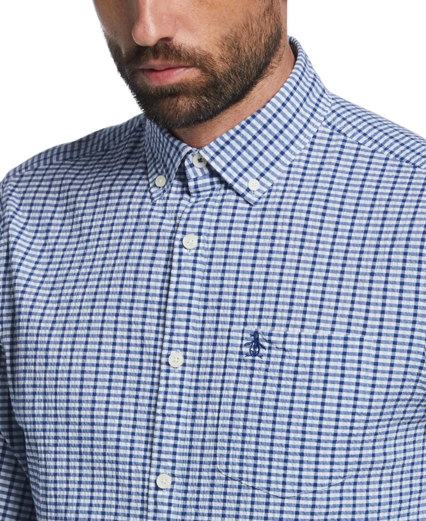 Original Penguin Slim Fit Plaid Shirt - Cerulean