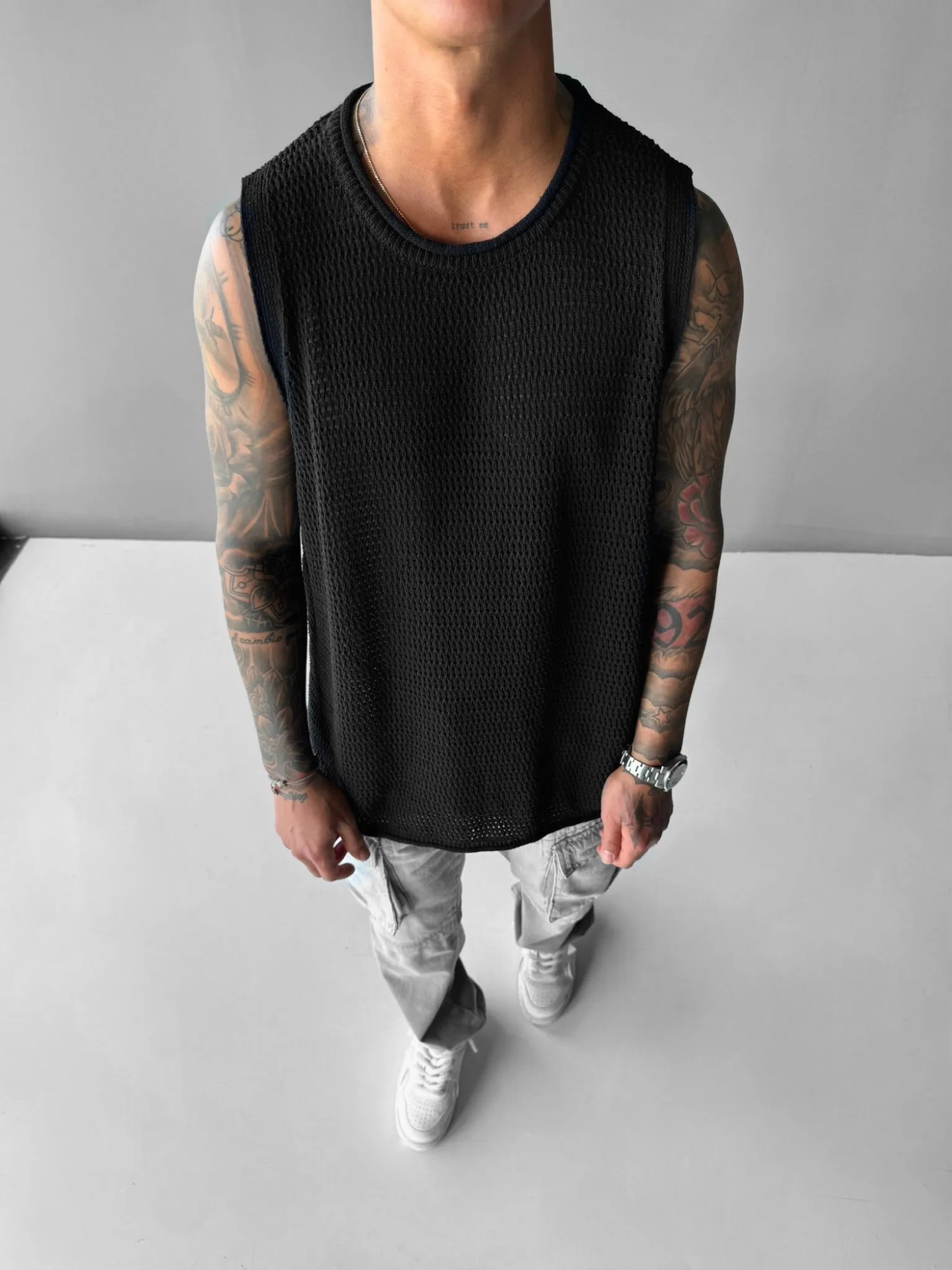 Oversize Textured Tanktop - Black