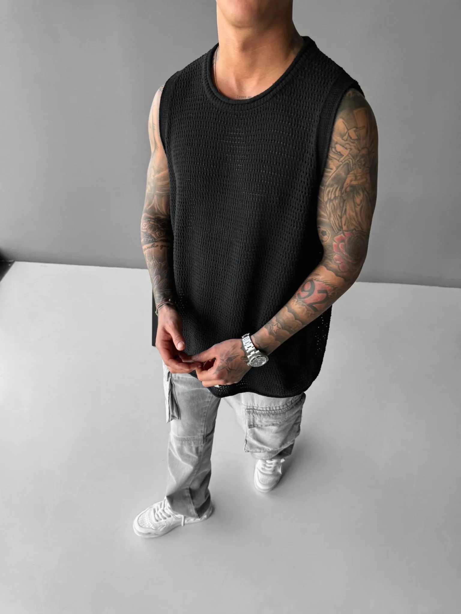 Oversize Textured Tanktop - Black