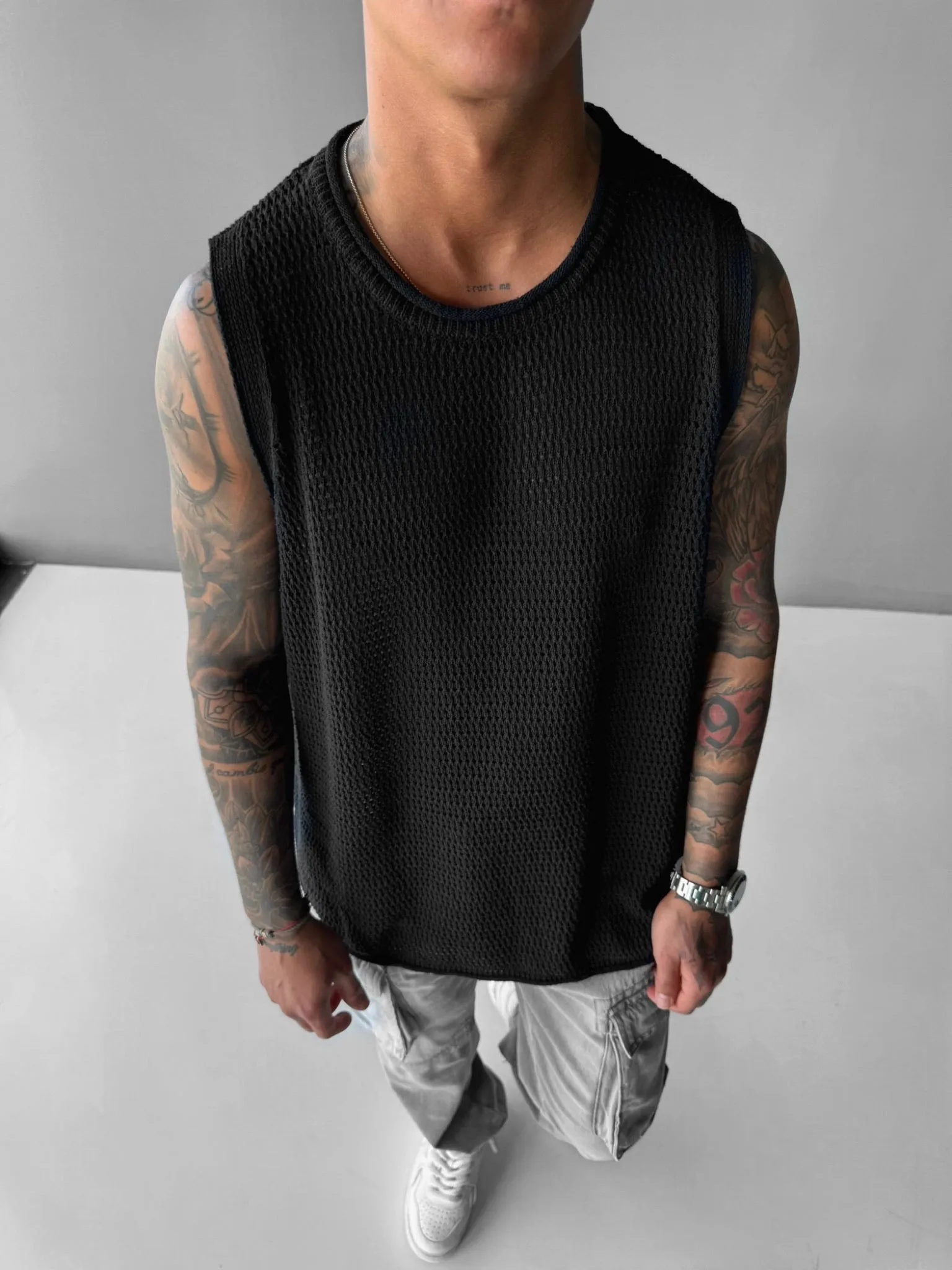 Oversize Textured Tanktop - Black