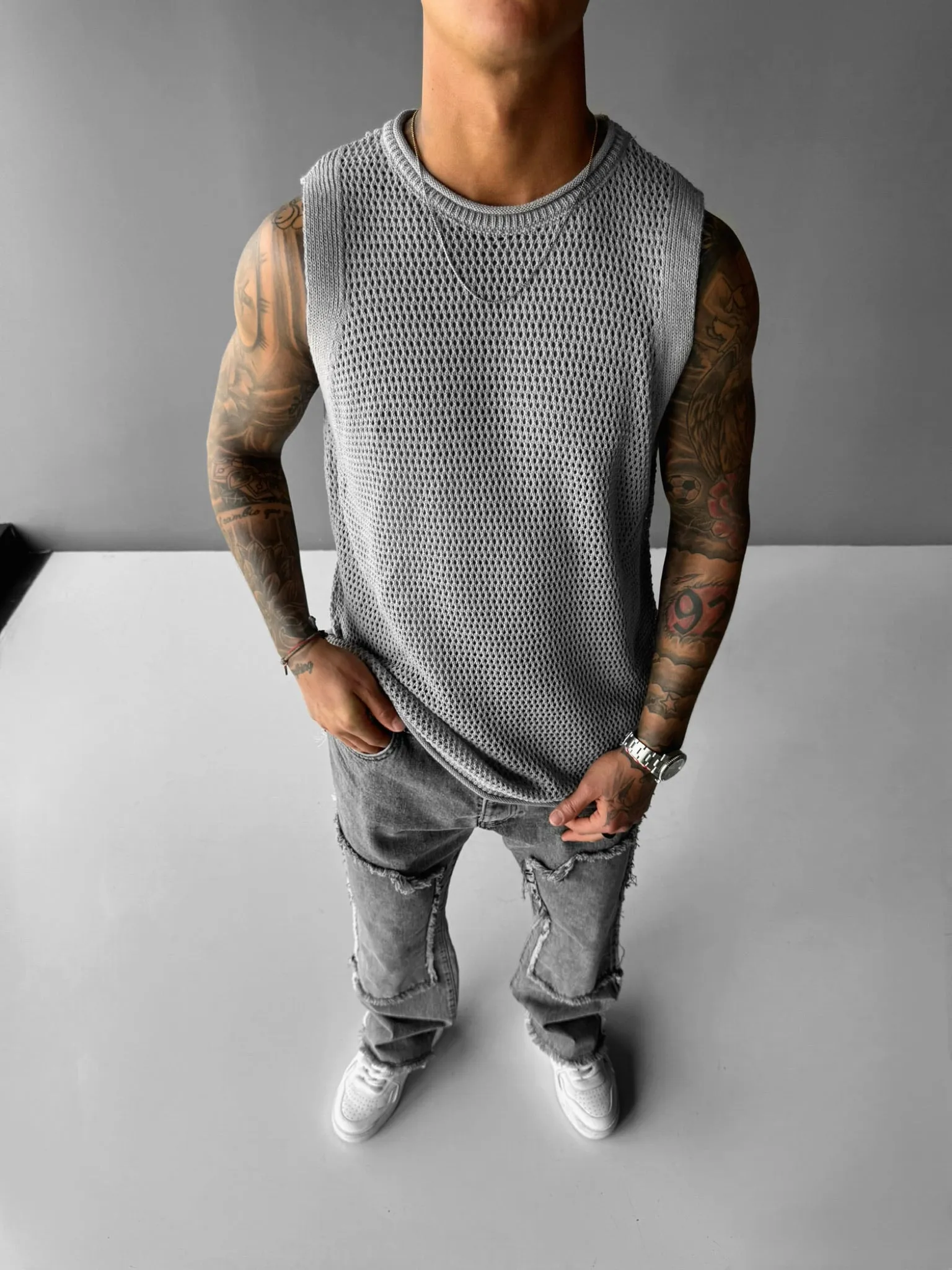 Oversize Textured Tanktop - Grey