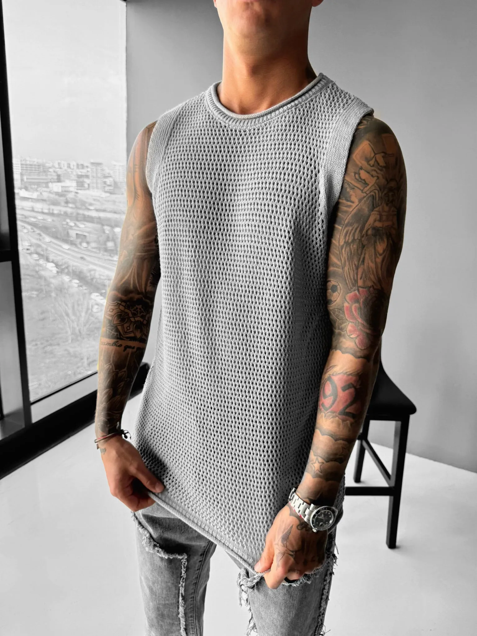 Oversize Textured Tanktop - Grey