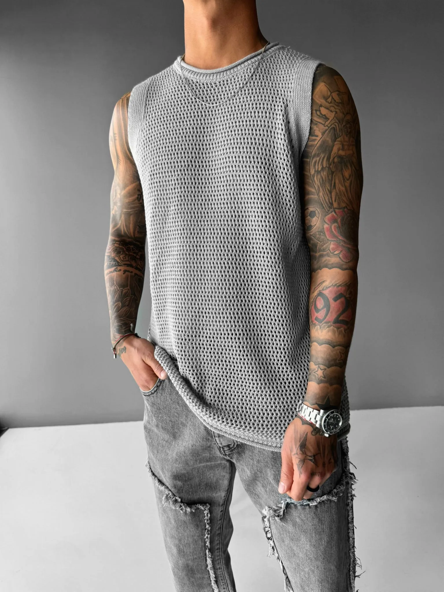 Oversize Textured Tanktop - Grey
