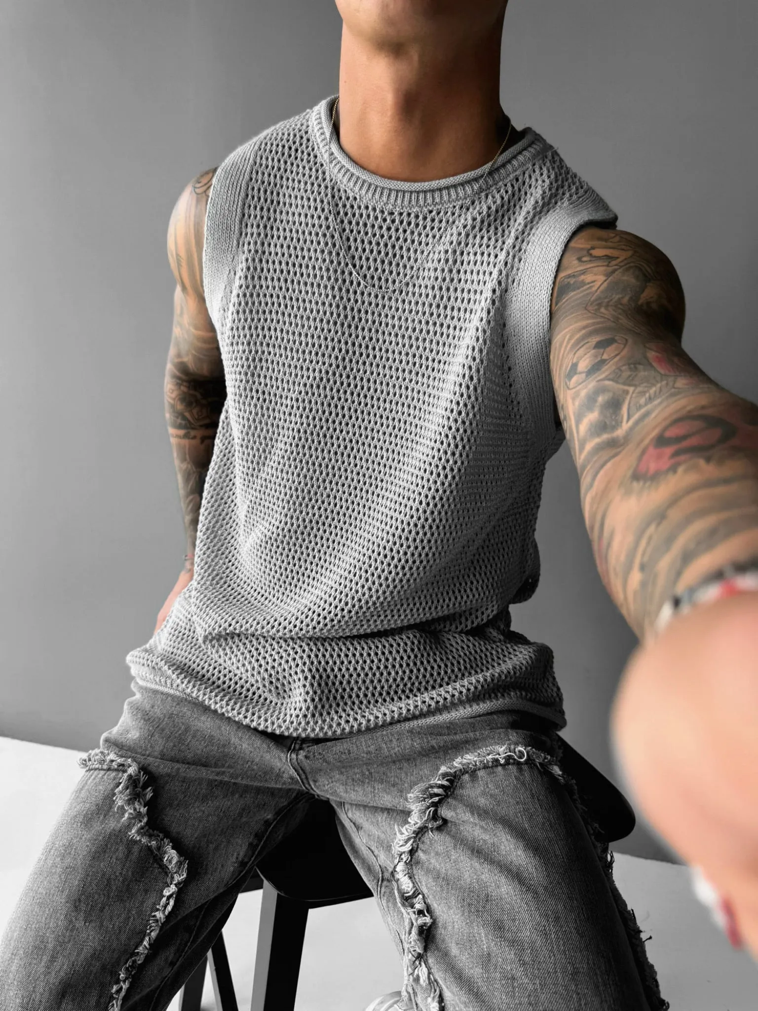 Oversize Textured Tanktop - Grey
