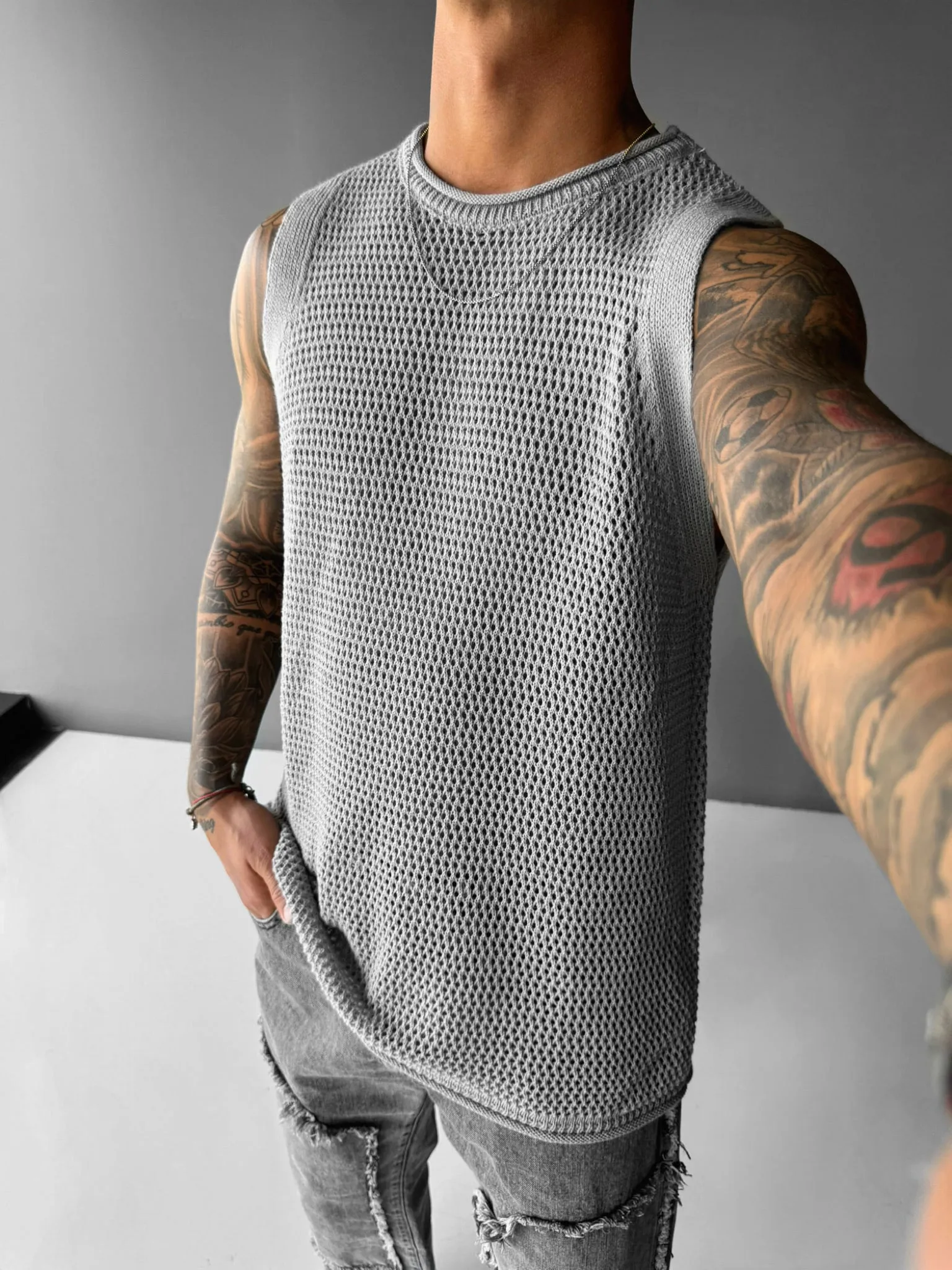 Oversize Textured Tanktop - Grey
