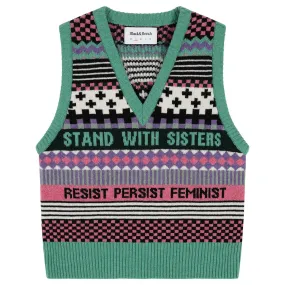 Patchwork Lambswool Tank Top in Forest Green