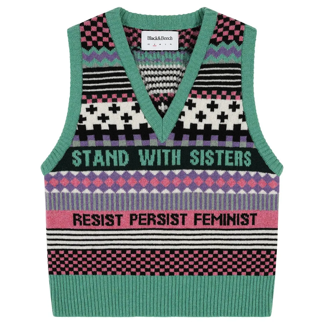 Patchwork Lambswool Tank Top in Forest Green