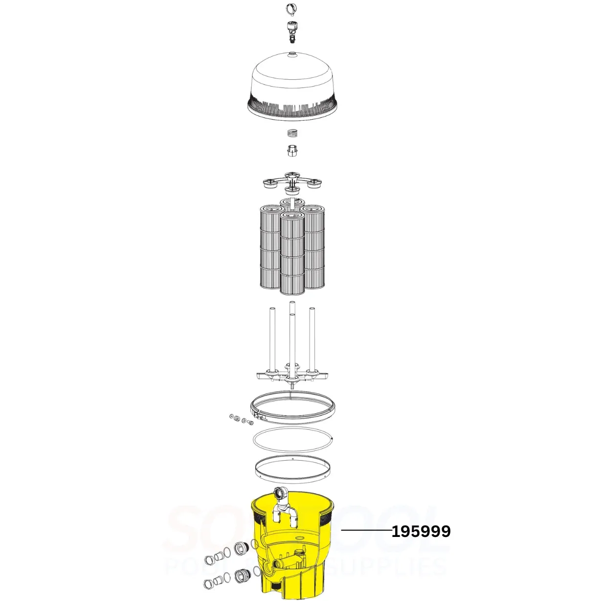 Pentair Bottom Tank Assembly For Quad DE Pool Filter | 195999