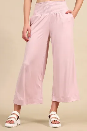 Pink Smoked High Waisted Flared Pants