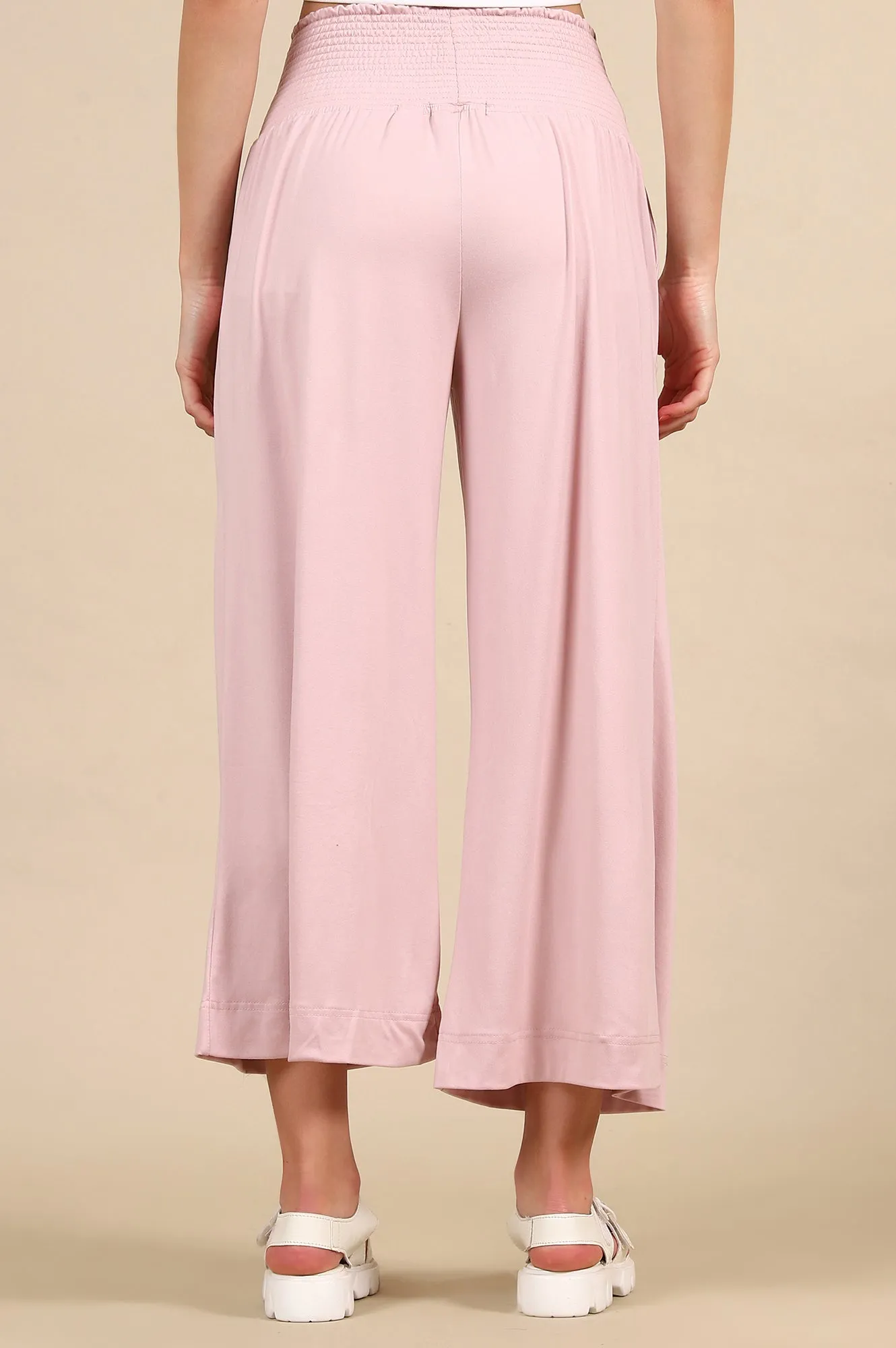 Pink Smoked High Waisted Flared Pants