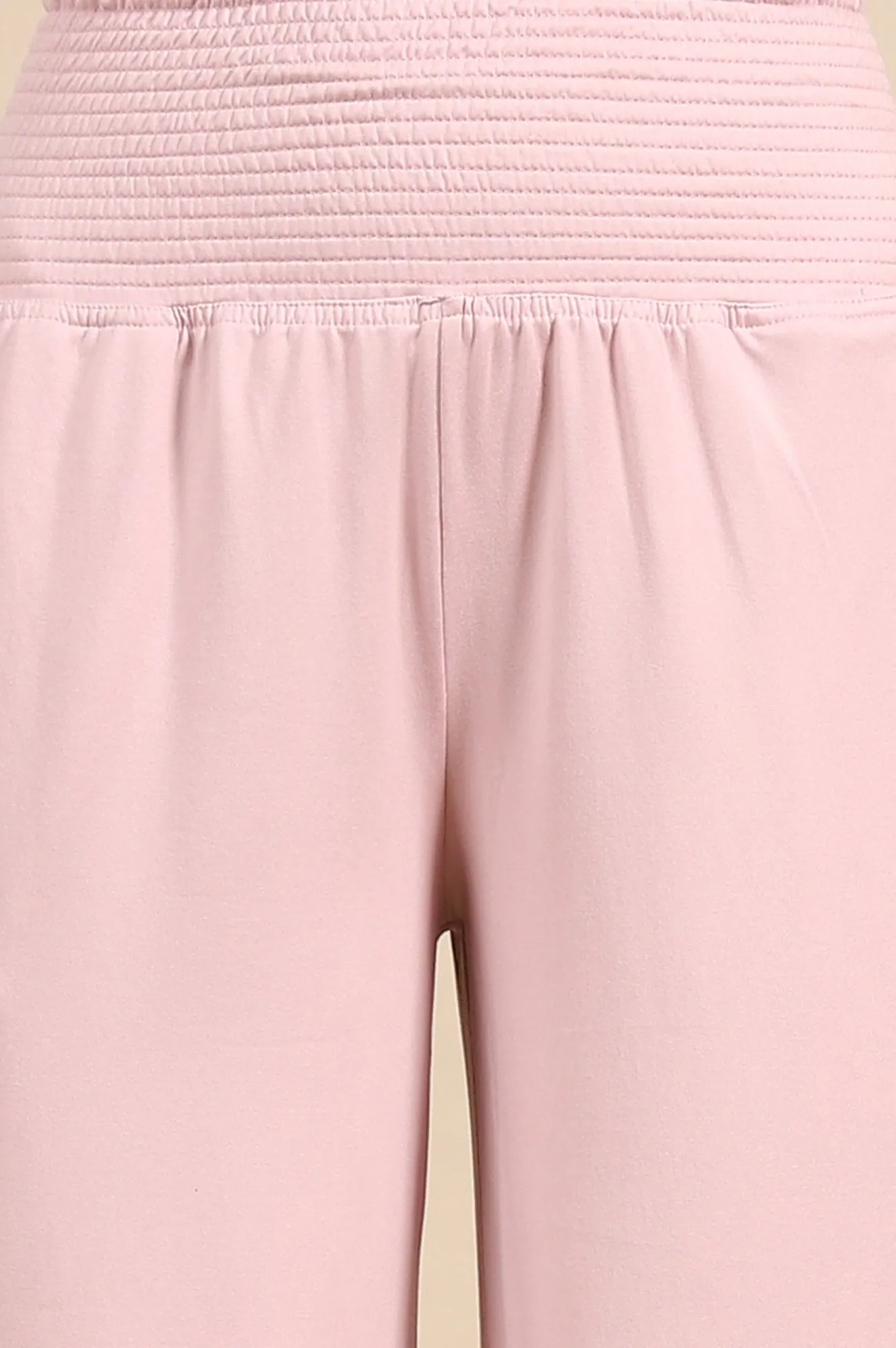 Pink Smoked High Waisted Flared Pants