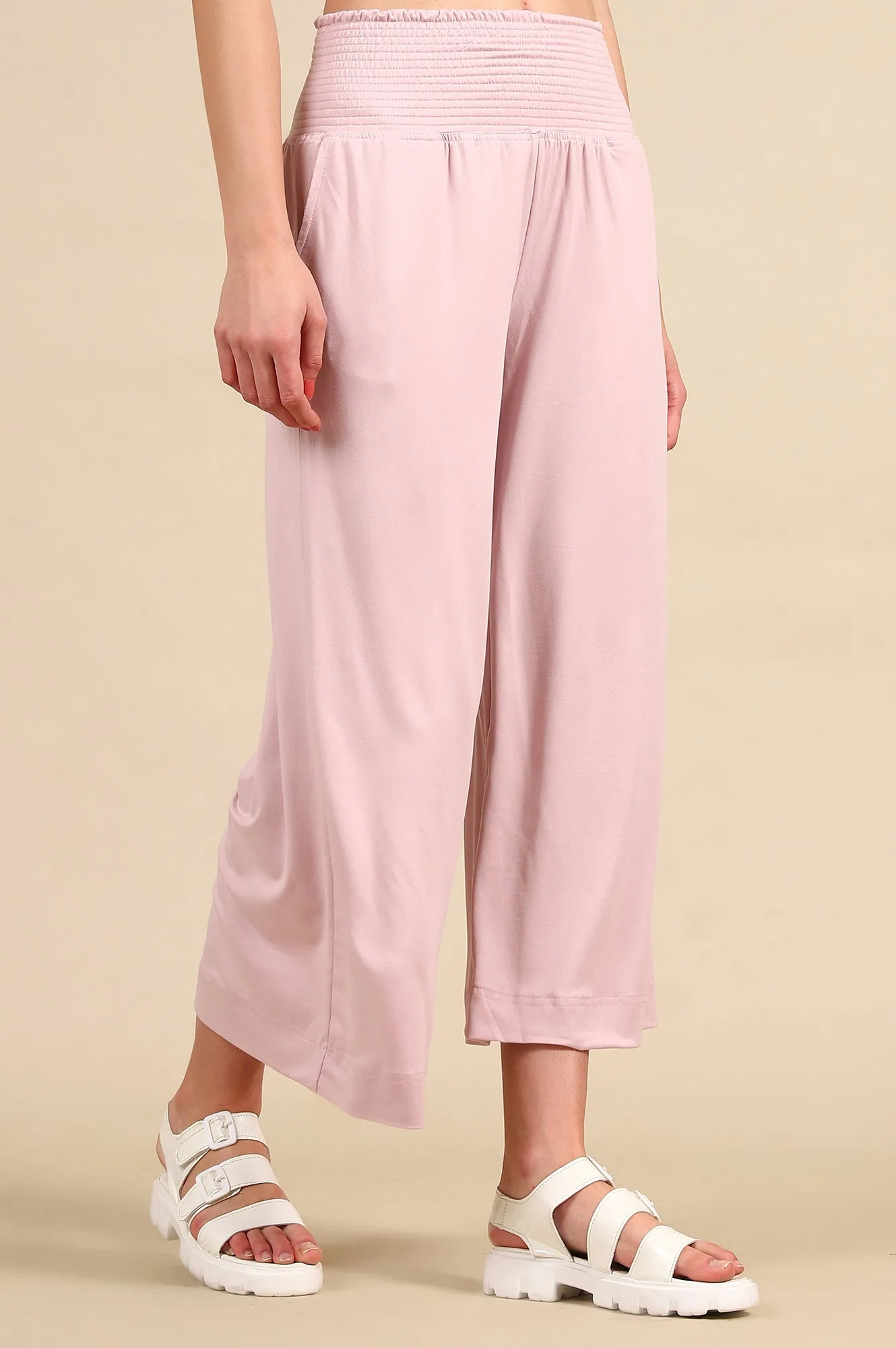Pink Smoked High Waisted Flared Pants