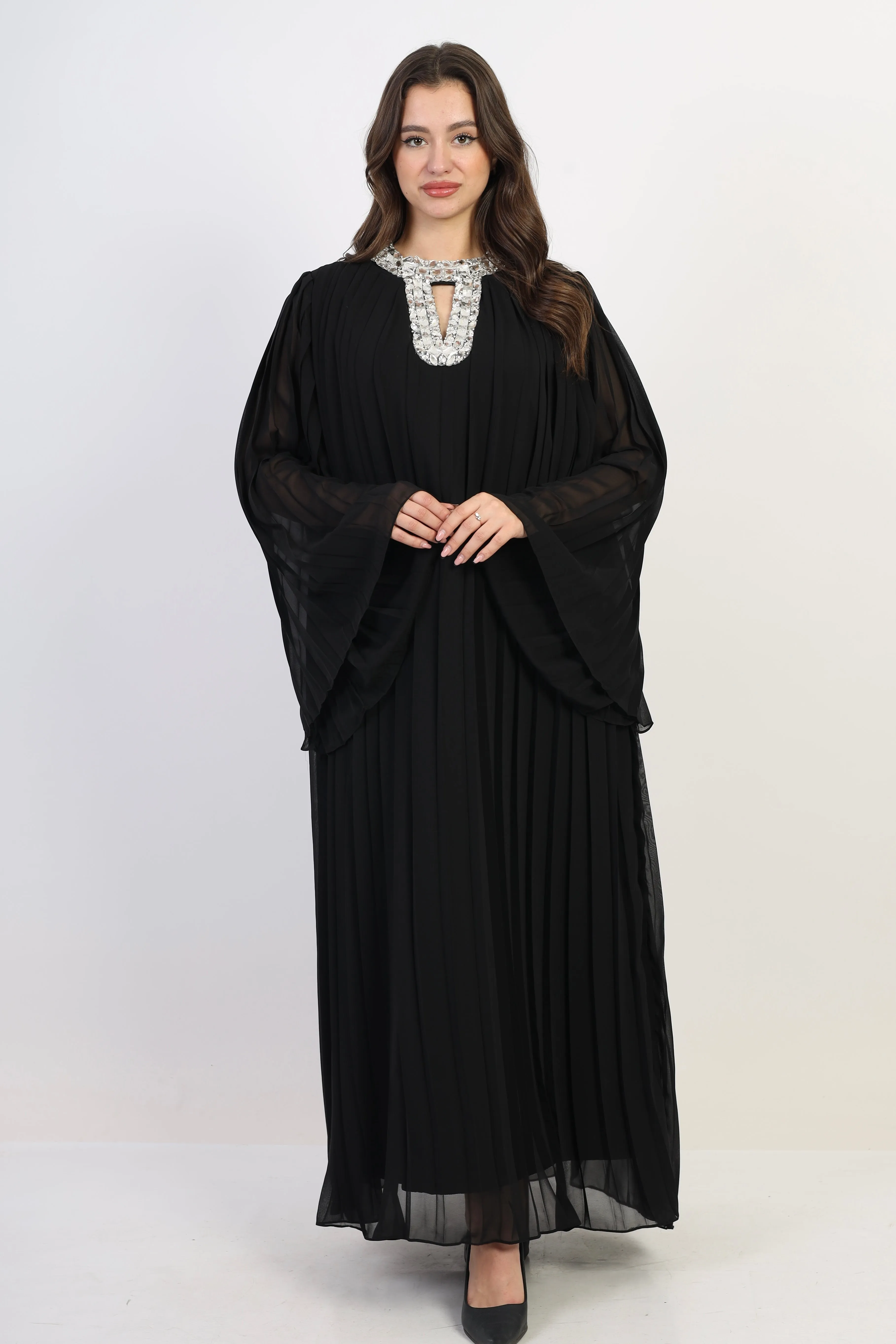 Pleated chiffon dress - Black