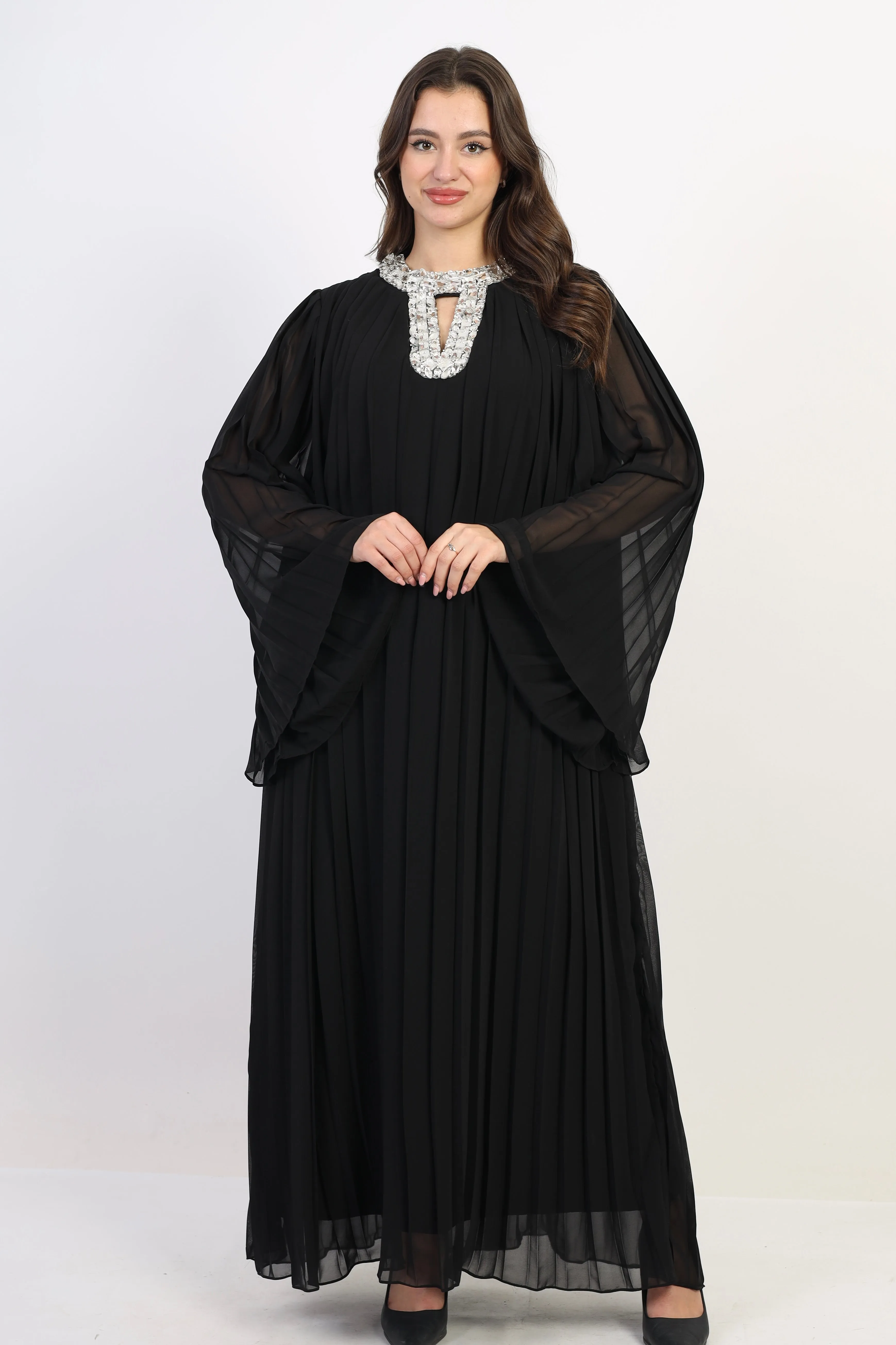 Pleated chiffon dress - Black