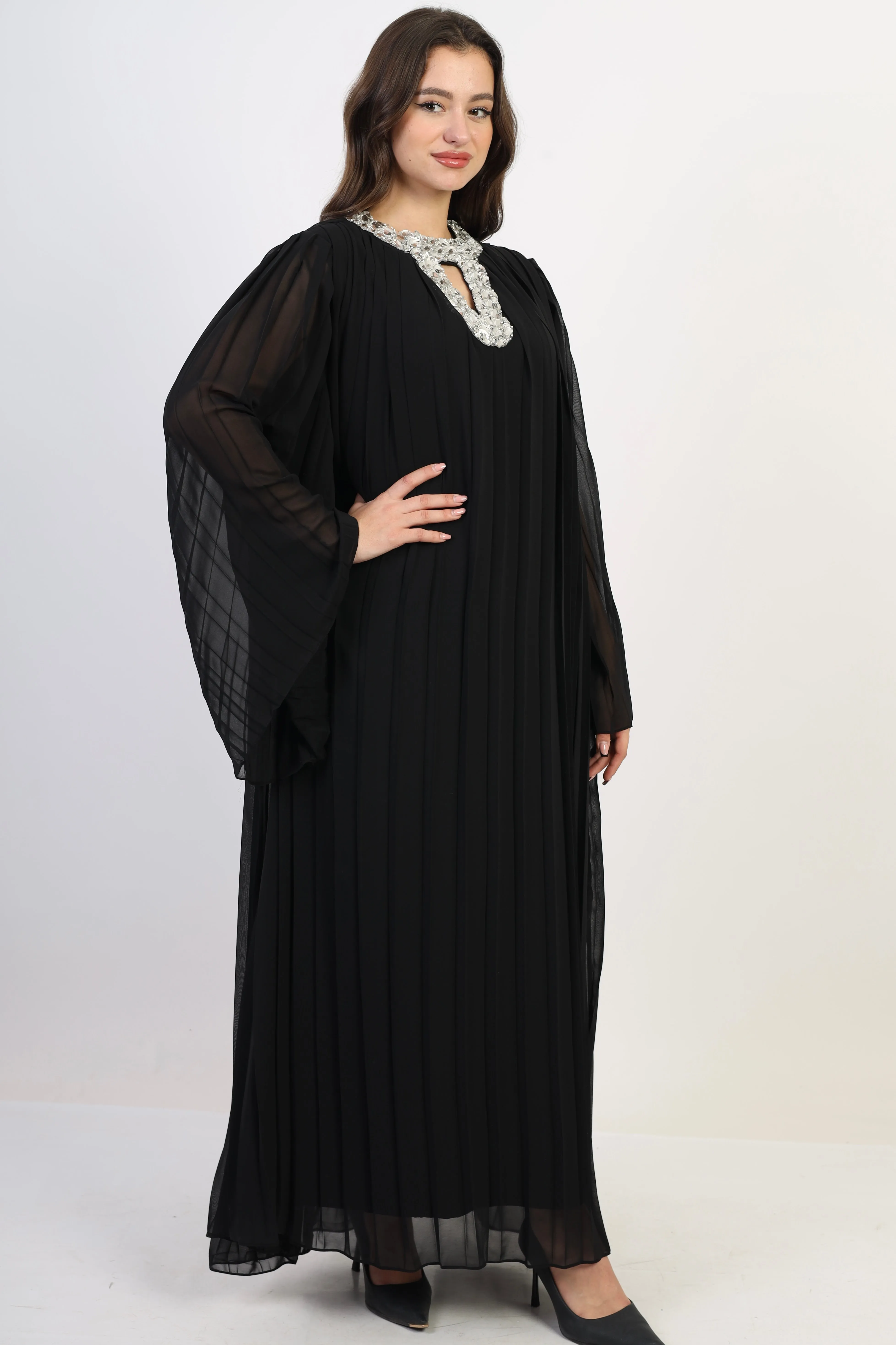 Pleated chiffon dress - Black