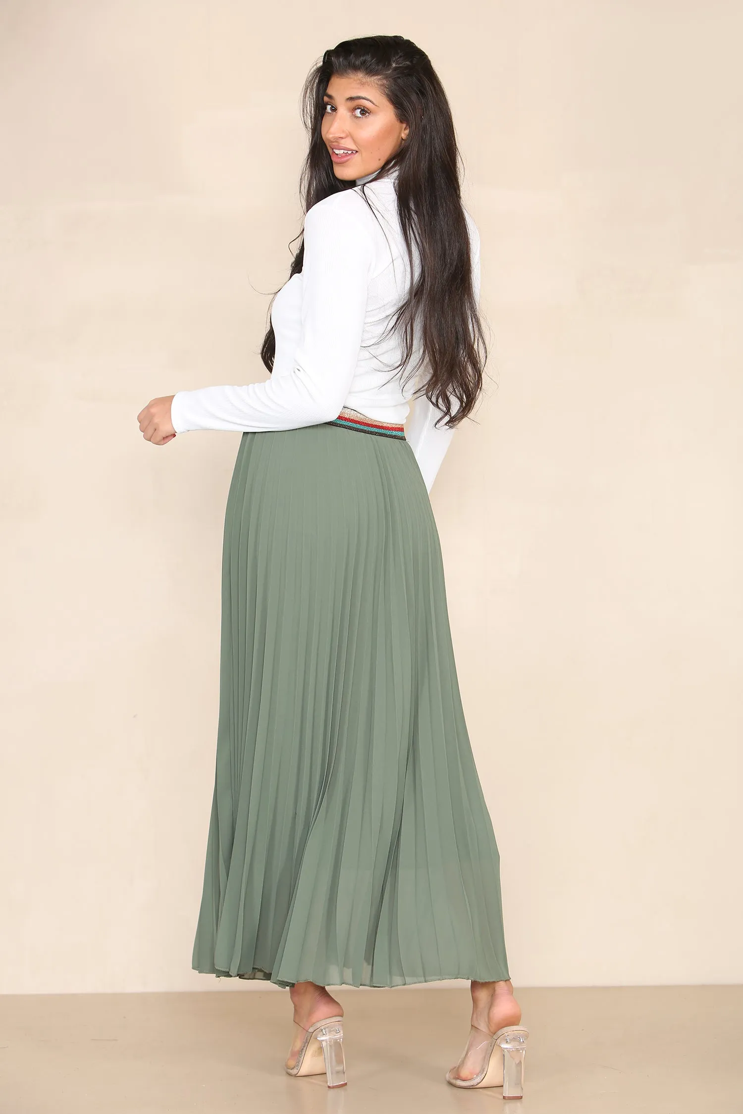 Pleated MAXI Skirt with Rainbow Elasticated Waistband