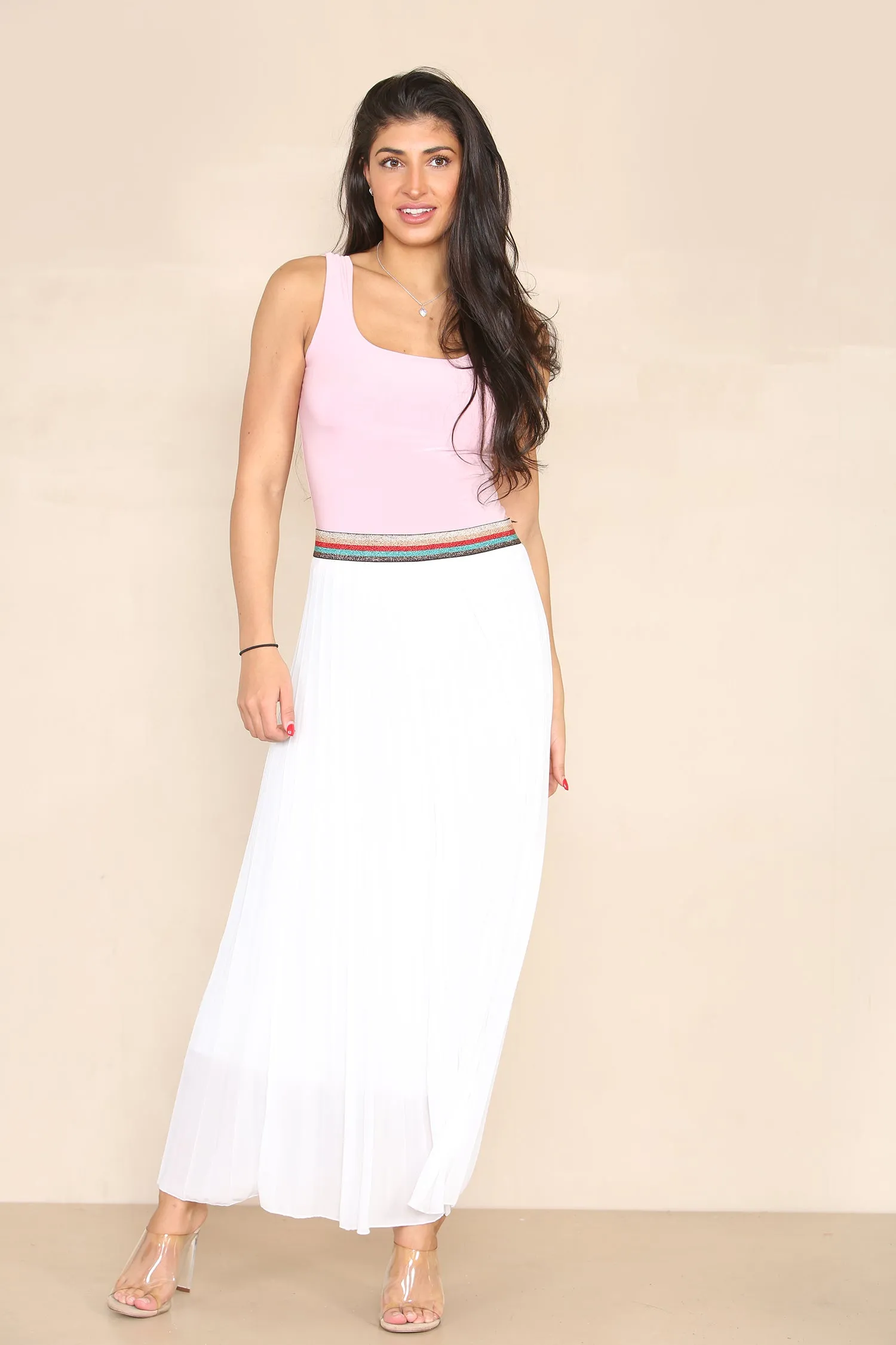 Pleated MAXI Skirt with Rainbow Elasticated Waistband