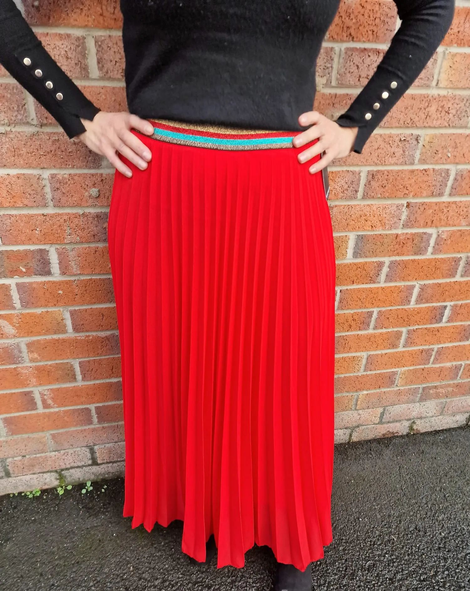 Pleated MAXI Skirt with Rainbow Elasticated Waistband