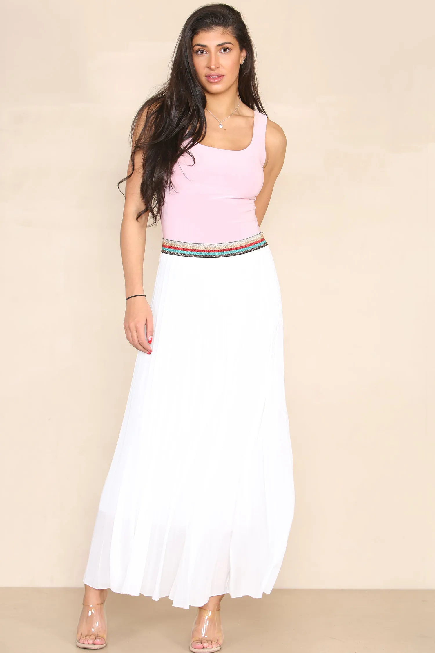 Pleated MAXI Skirt with Rainbow Elasticated Waistband