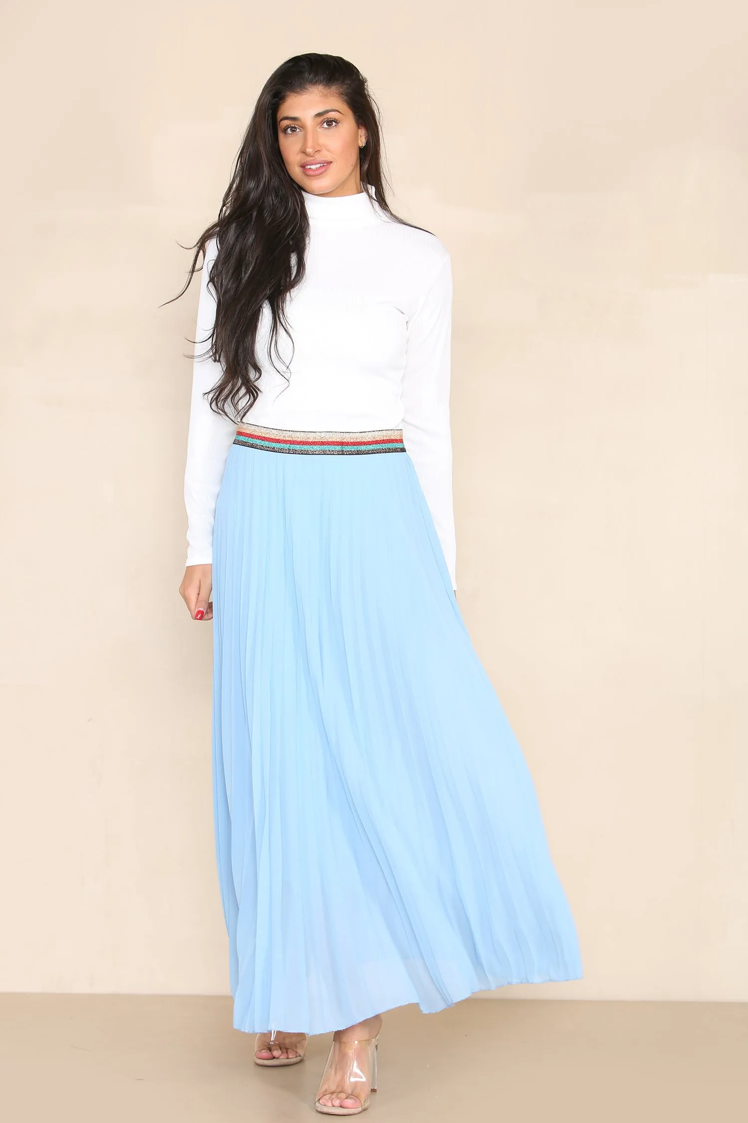 Pleated MAXI Skirt with Rainbow Elasticated Waistband
