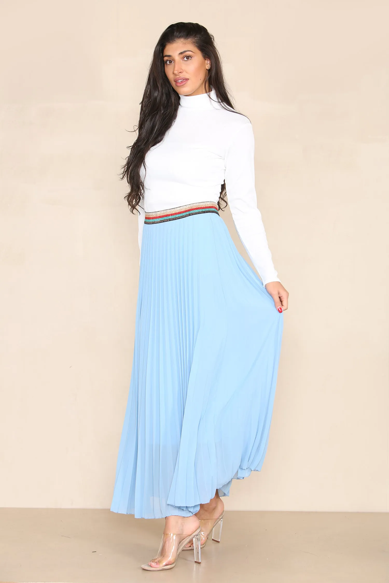 Pleated MAXI Skirt with Rainbow Elasticated Waistband