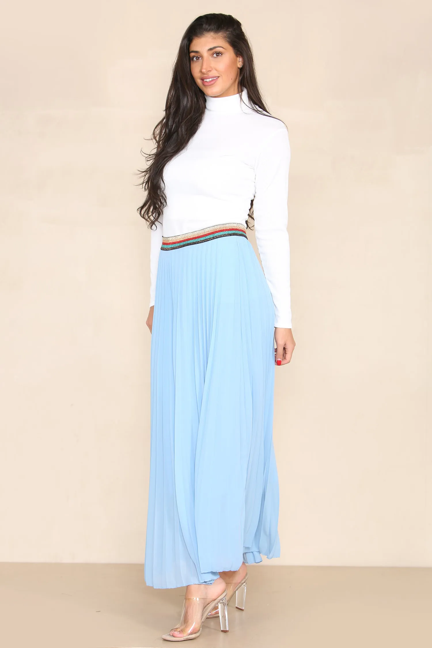 Pleated MAXI Skirt with Rainbow Elasticated Waistband