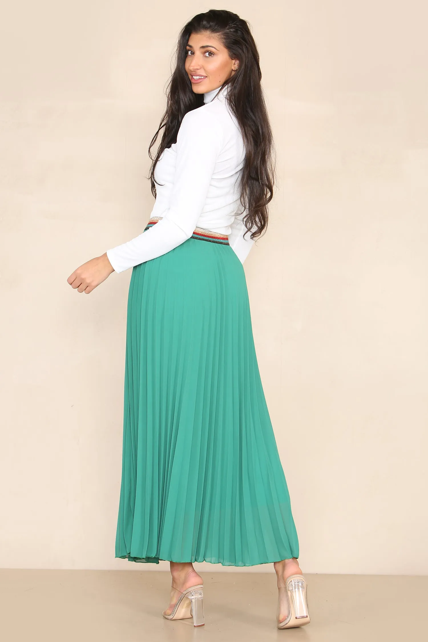 Pleated MAXI Skirt with Rainbow Elasticated Waistband
