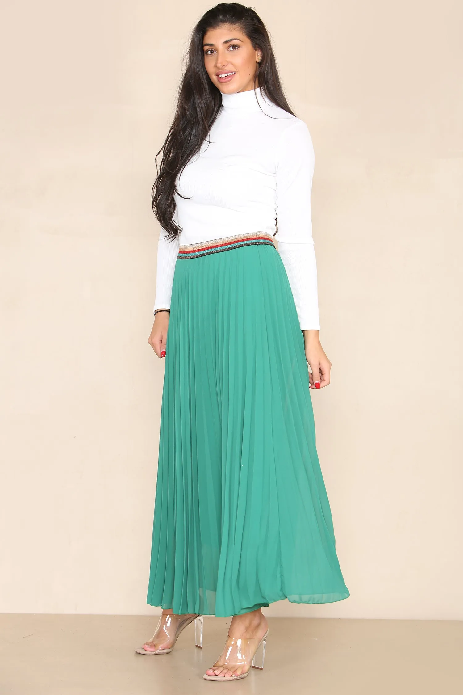 Pleated MAXI Skirt with Rainbow Elasticated Waistband